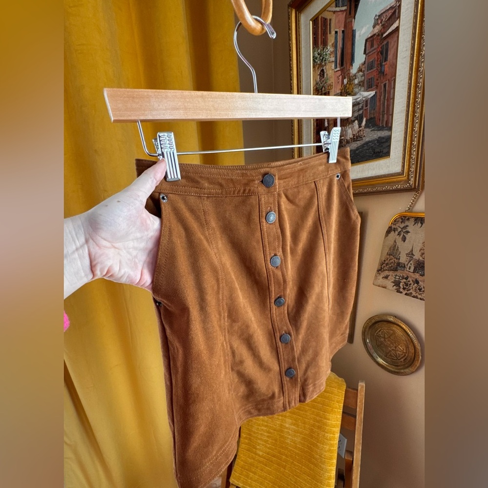 Abercrombie & Fitch Brown Faux Suede Button Front Mini Skirt Size S